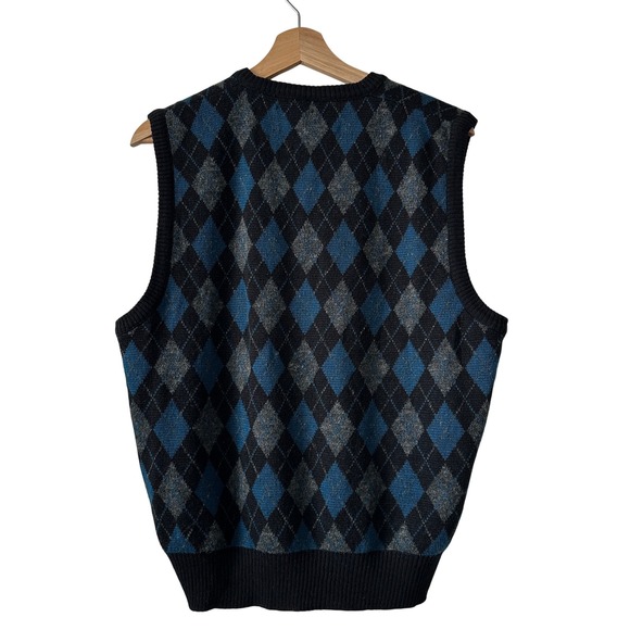 Mens Argyle V Neck Sweater Vest Blue Black Gray Sleeveless Knit Top Size M - Picture 3 of 4